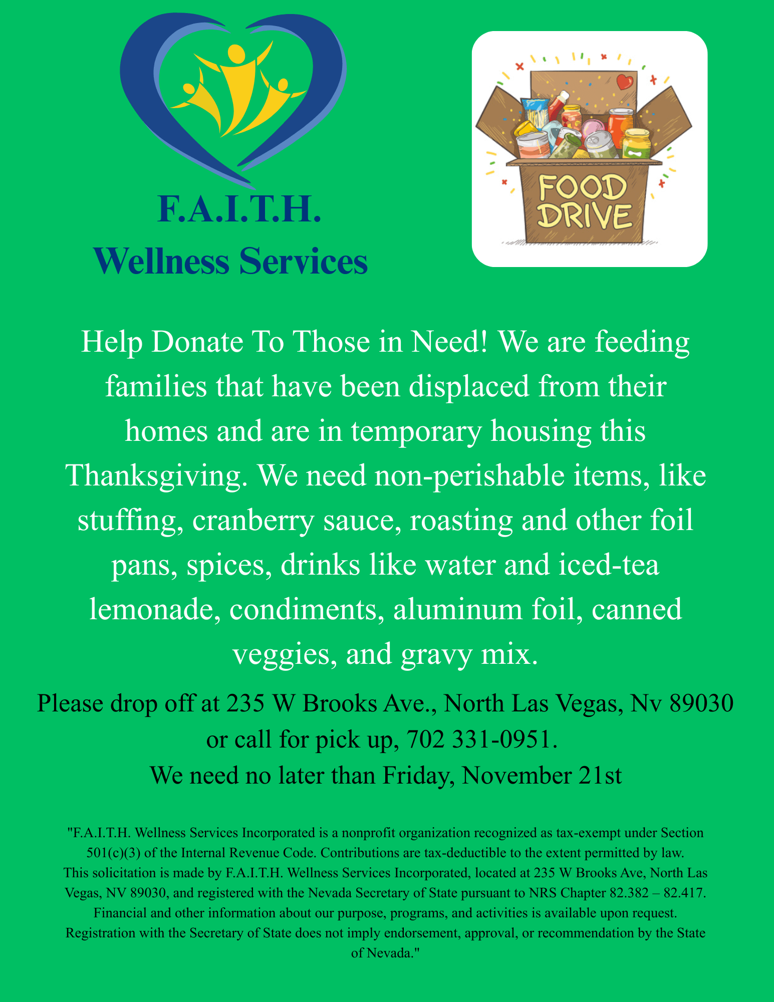 Thanks Giving Food Drive flyer